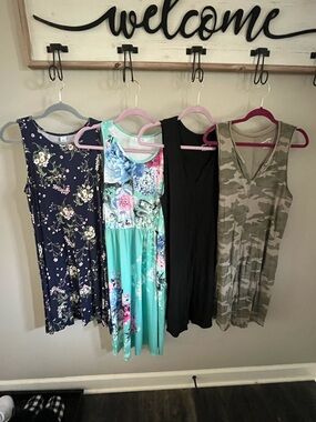 Assorted Women's Sleeveless Dresses - Floral, Mint Floral, Black, Camo